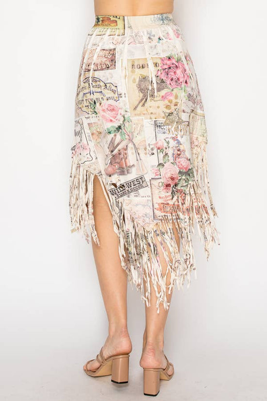 Boho Chic Laser-Cut Fringe Skirt With Handkerchief Hem - 4763BG ROSE WEST - Born To Glam Born To Glam