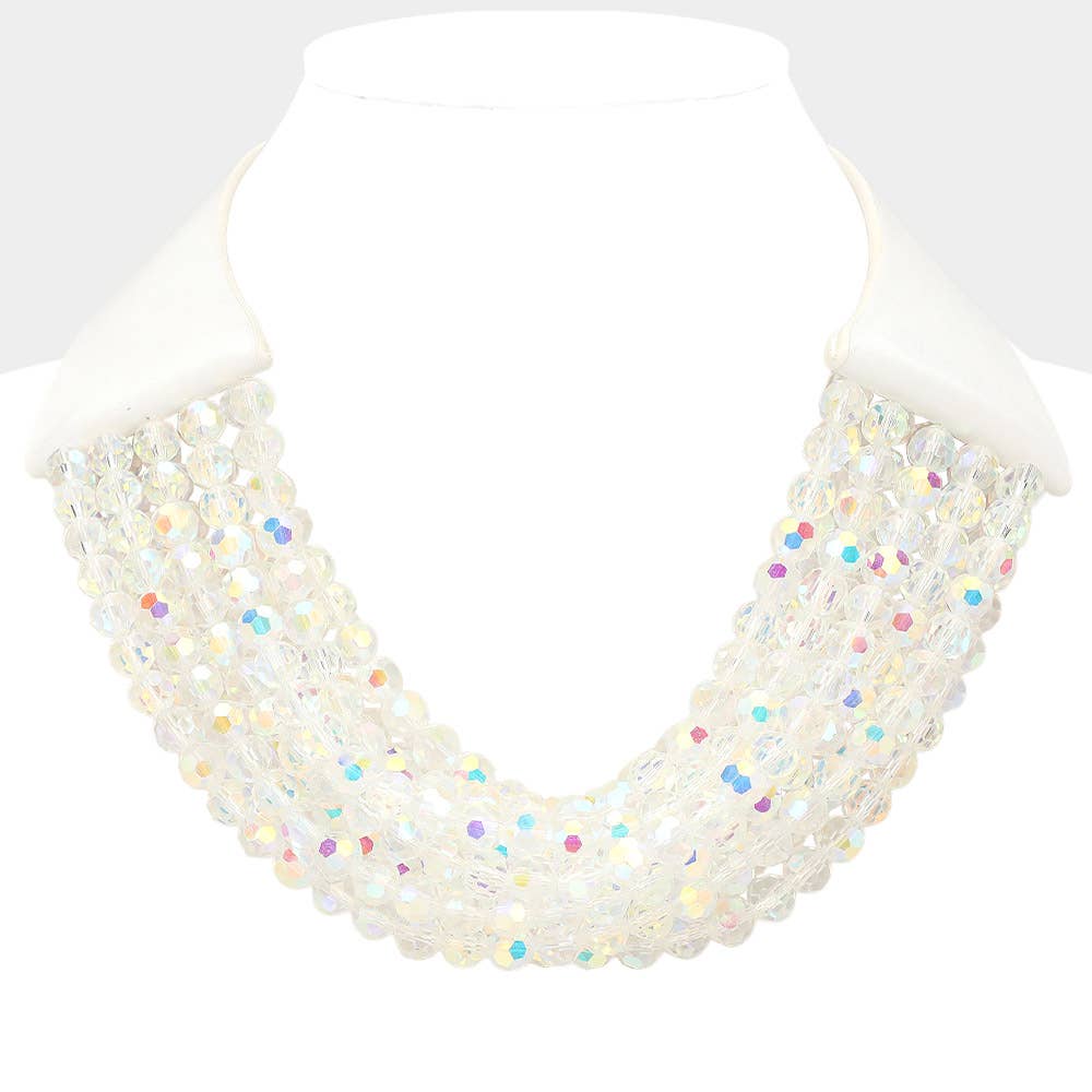 Chunky Acrylic Beaded Multi Layered Faux Leather Necklace - Born To Glam Born To Glam