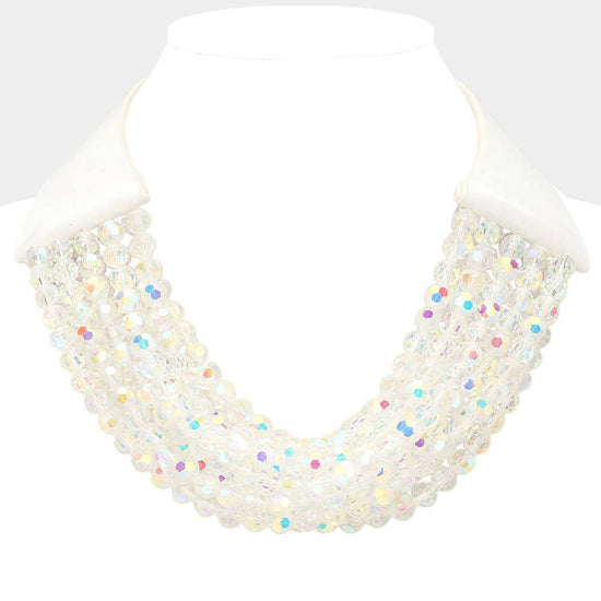 Chunky Acrylic Beaded Multi Layered Faux Leather Necklace - Born To Glam Born To Glam