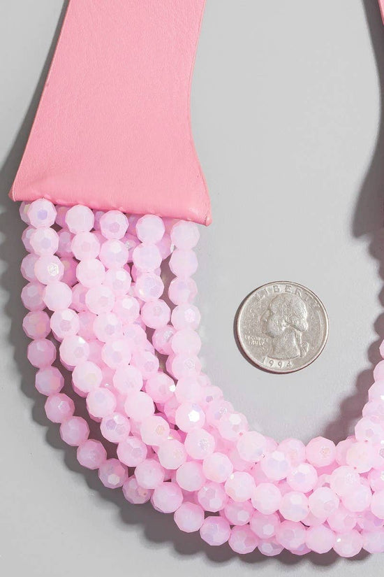 Faux Leather And Faceted Beads Statement Necklace - Born To Glam Born To Glam