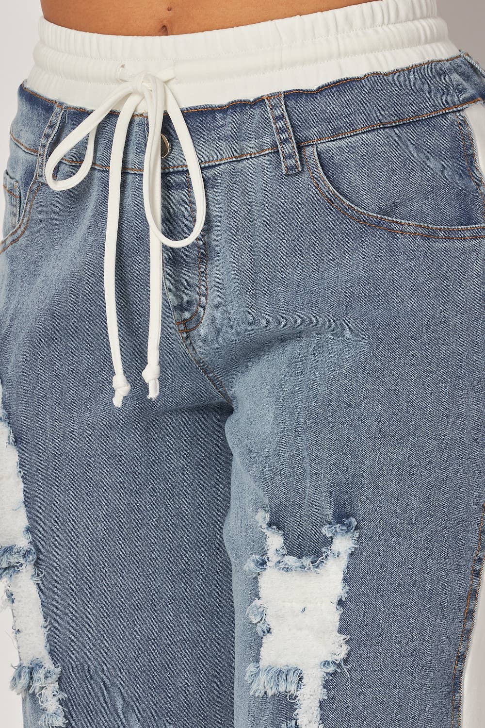 Ivory Denim Jeans Sweatpants - Born To Glam Born To Glam