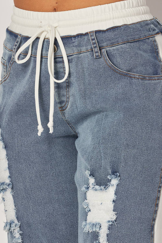Ivory Denim Jeans Sweatpants - Born To Glam Born To Glam