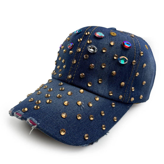 Desire Rhinestone Denim Baseball Hat Born To Glam