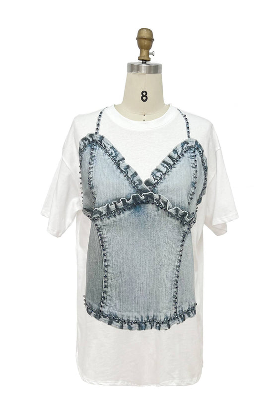 Denim Illusion Bow Graphic Tee - Born To Glam Born To Glam