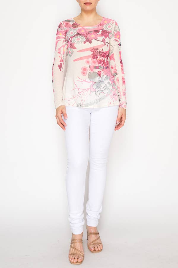 Sparkly Long Sleeve Sheer Mesh Top – 4847BG MAUVE FL - Born To Glam Born To Glam