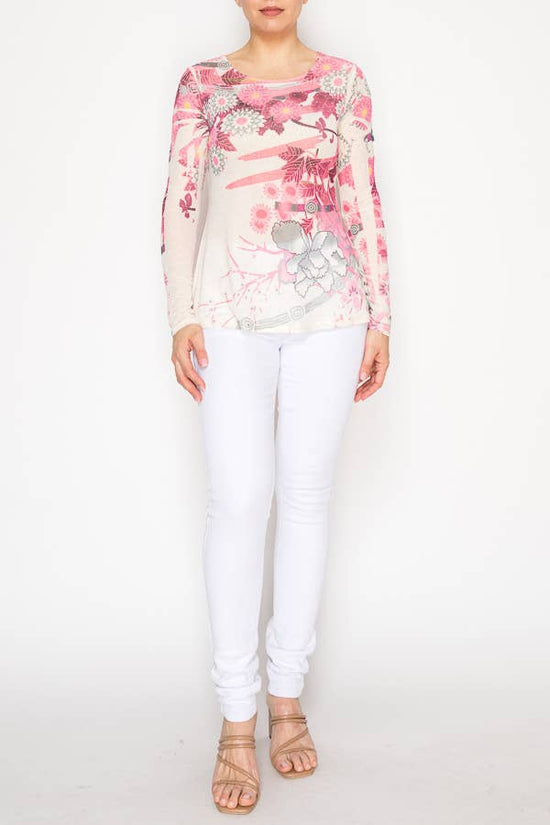 Sparkly Long Sleeve Sheer Mesh Top – 4847BG MAUVE FL - Born To Glam Born To Glam