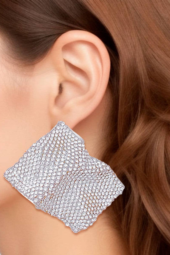 Wavy Silver Rhinestone Glam Stud Earrings - Born To Glam Born To Glam