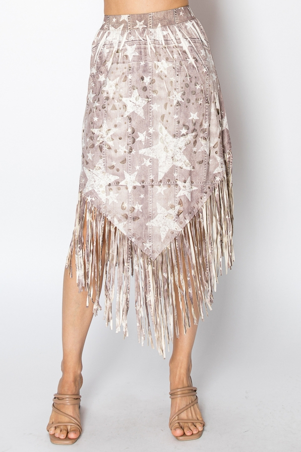 Boho Chic Fringe Skirt Star Design - Born To Glam Born To Glam