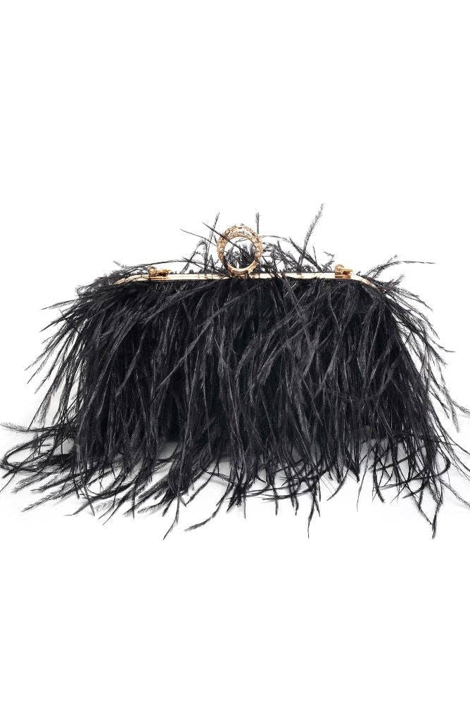 Harlow Feather Evening Bag Black - Born To Glam Born To Glam