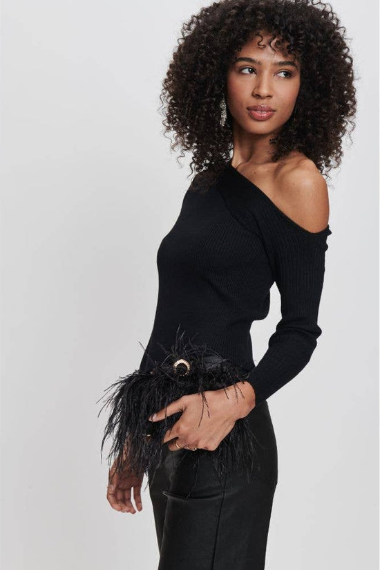 Harlow Feather Evening Bag Black - Born To Glam Born To Glam