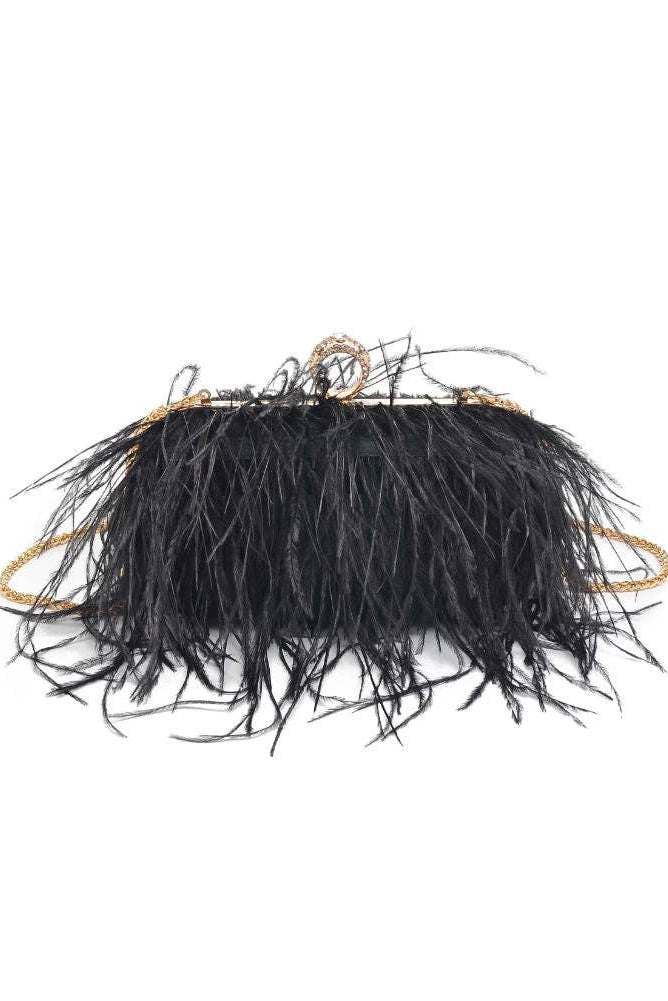 Harlow Feather Evening Bag Black - Born To Glam Born To Glam