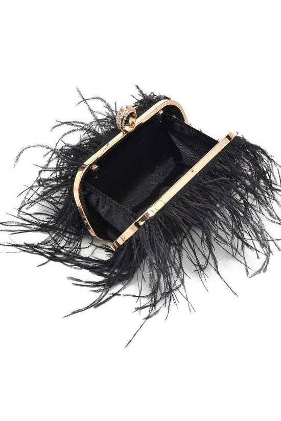 Harlow Feather Evening Bag Black - Born To Glam Born To Glam