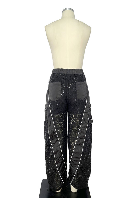 Denim Waist Sporty Lace Cargo Pants - Born To Glam Born To Glam