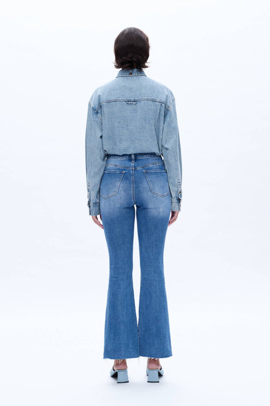 High Rise Flare Jeans with Raw Hem - Born To Glam Born To Glam