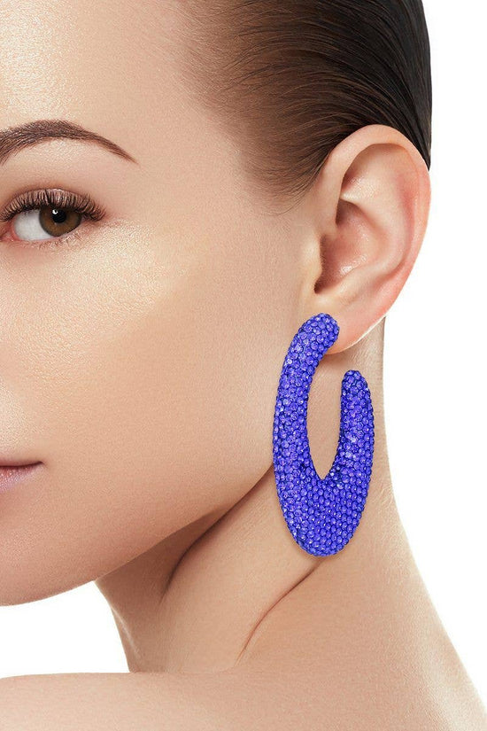 Blue Crystal Open Hoop Earrings - Born To Glam Born To Glam