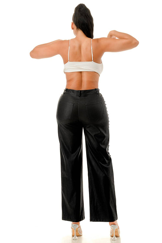 Studded Black Wide-Leg Pants - Born To Glam Born To Glam