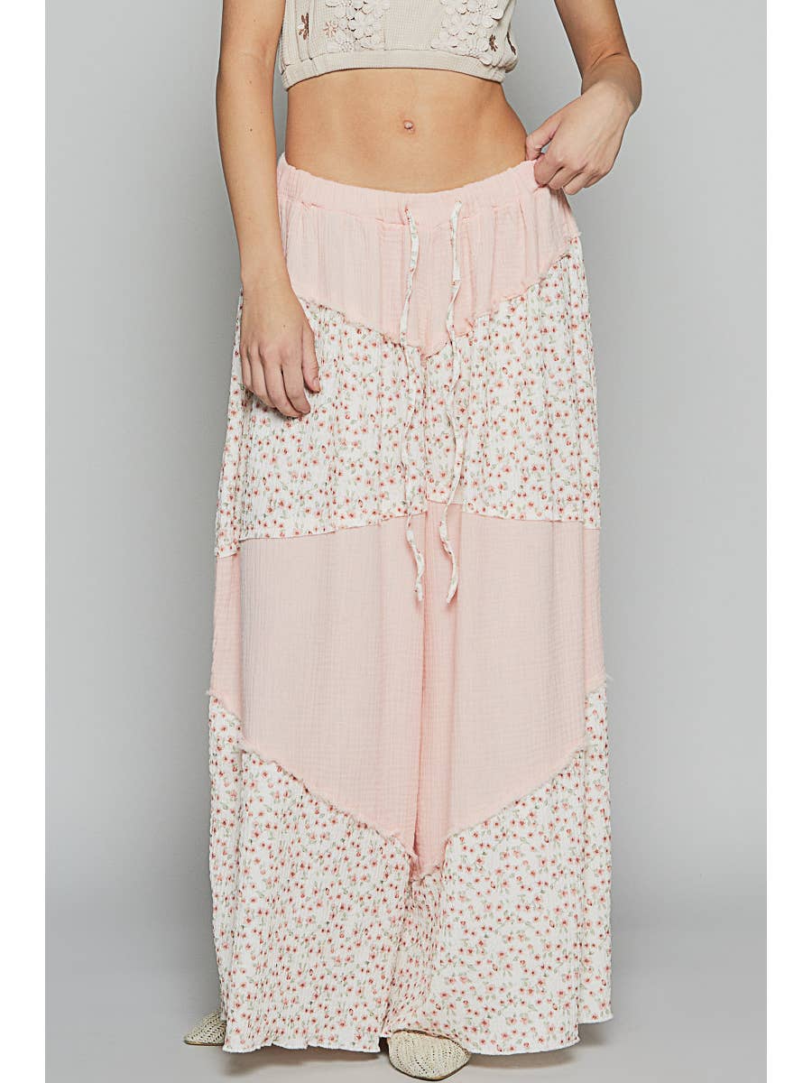 Baby Pink Contrast Floral Double Gauze Woven Print Bottom by Born To Glam Born To Glam