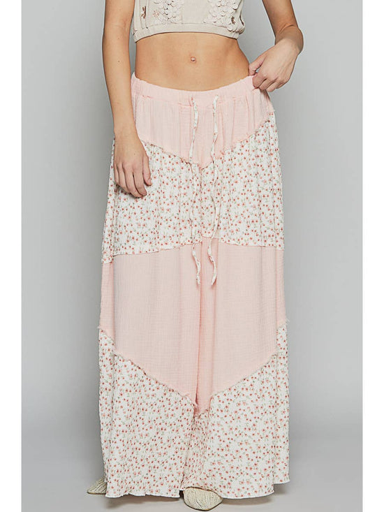 Baby Pink Contrast Floral Double Gauze Woven Print Bottom by Born To Glam Born To Glam