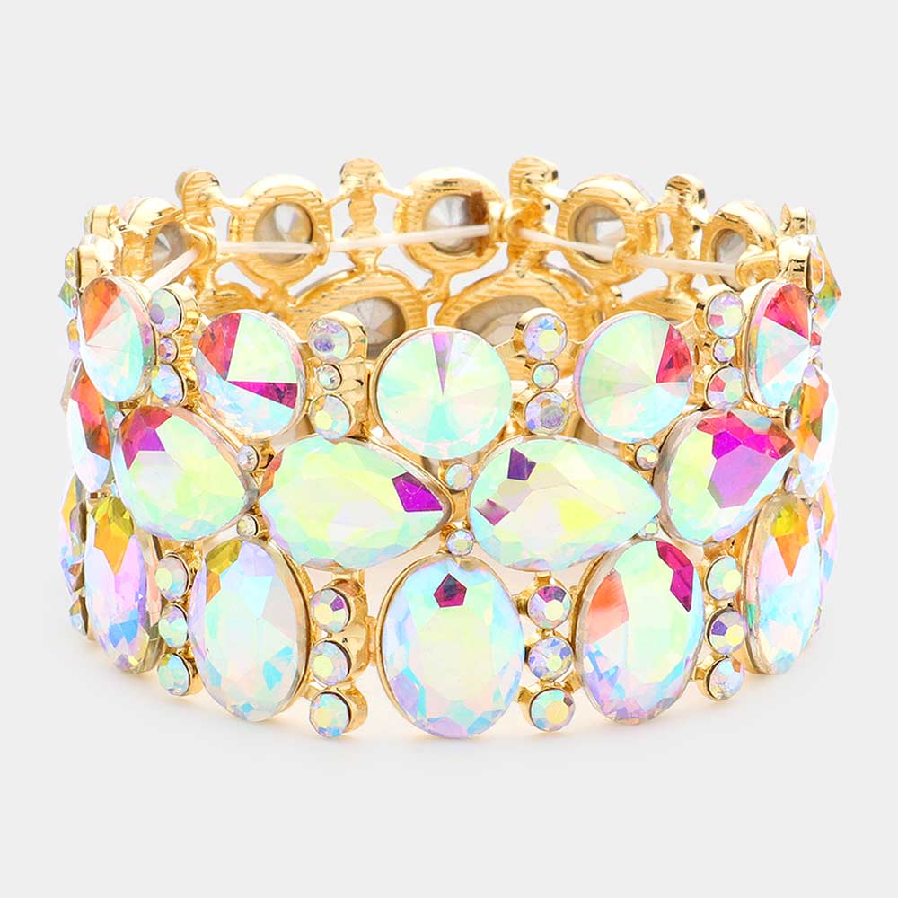 Multi Stone Cluster Evening Stretch Bracelet - Born To Glam Born To Glam