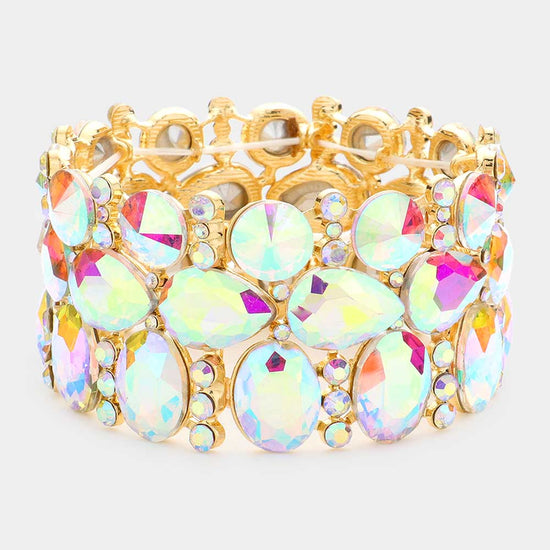 Multi Stone Cluster Evening Stretch Bracelet - Born To Glam Born To Glam