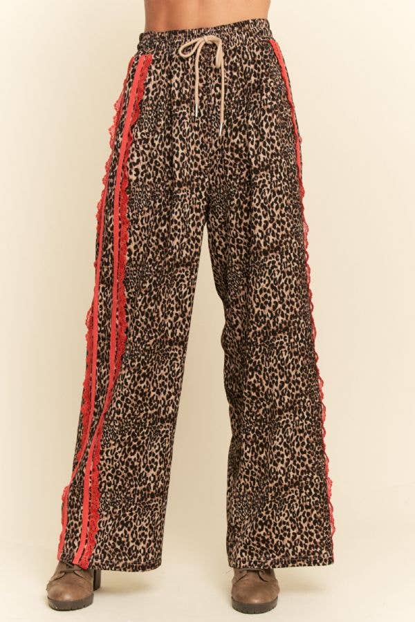 Red Ribbon Detail Leopard Print Pants Born To Glam
