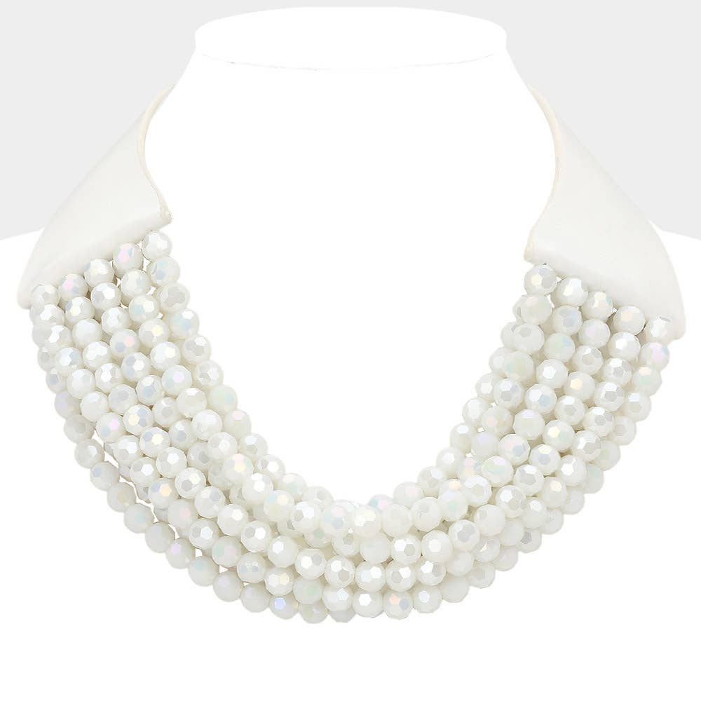 Chunky Acrylic Beaded Multi Layered Faux Leather Necklace - Born To Glam Born To Glam