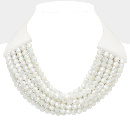Chunky Acrylic Beaded Multi Layered Faux Leather Necklace - Born To Glam Born To Glam
