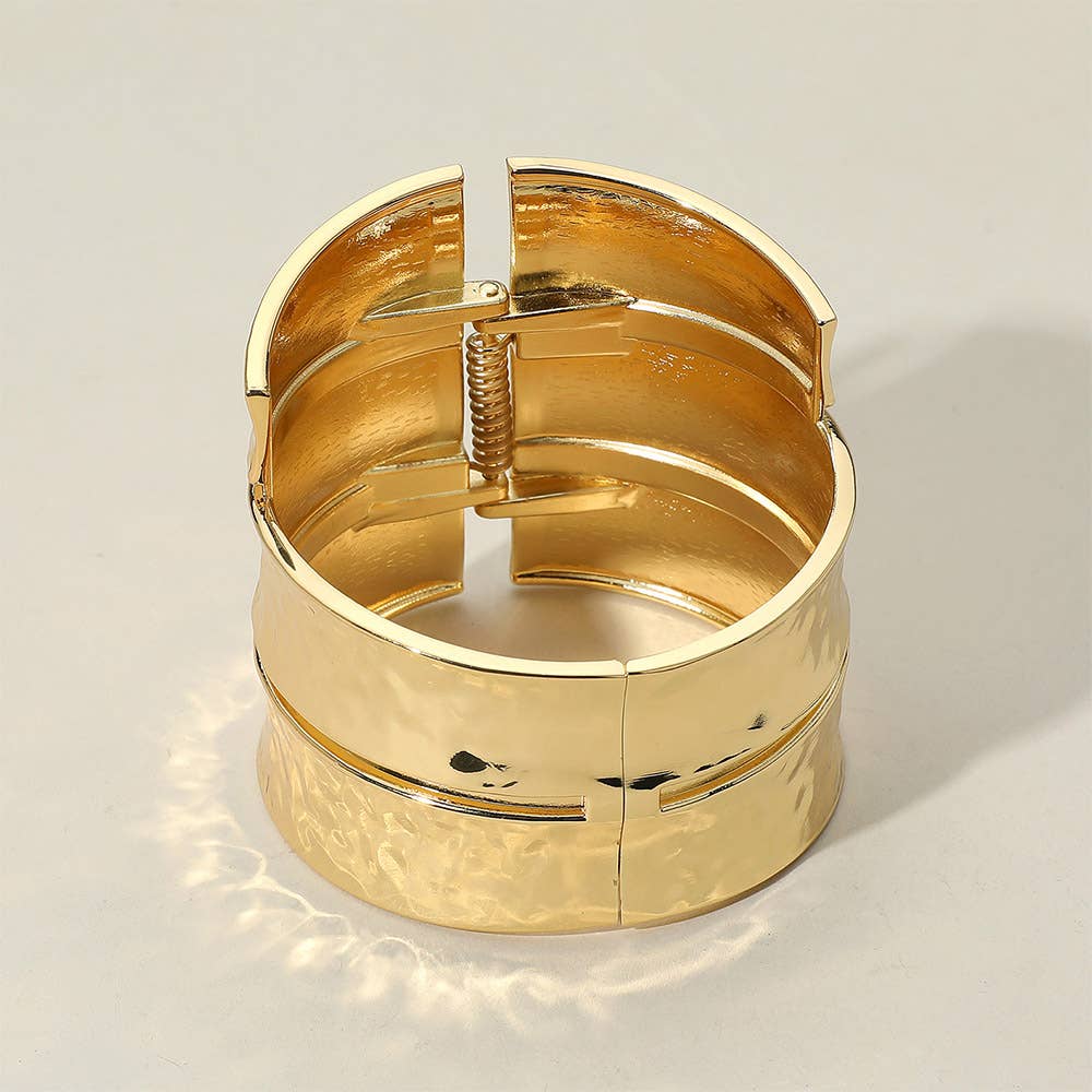 Bold Wide Textured Metal Hinged Bangle Bracelet - Born To Glam Born To Glam