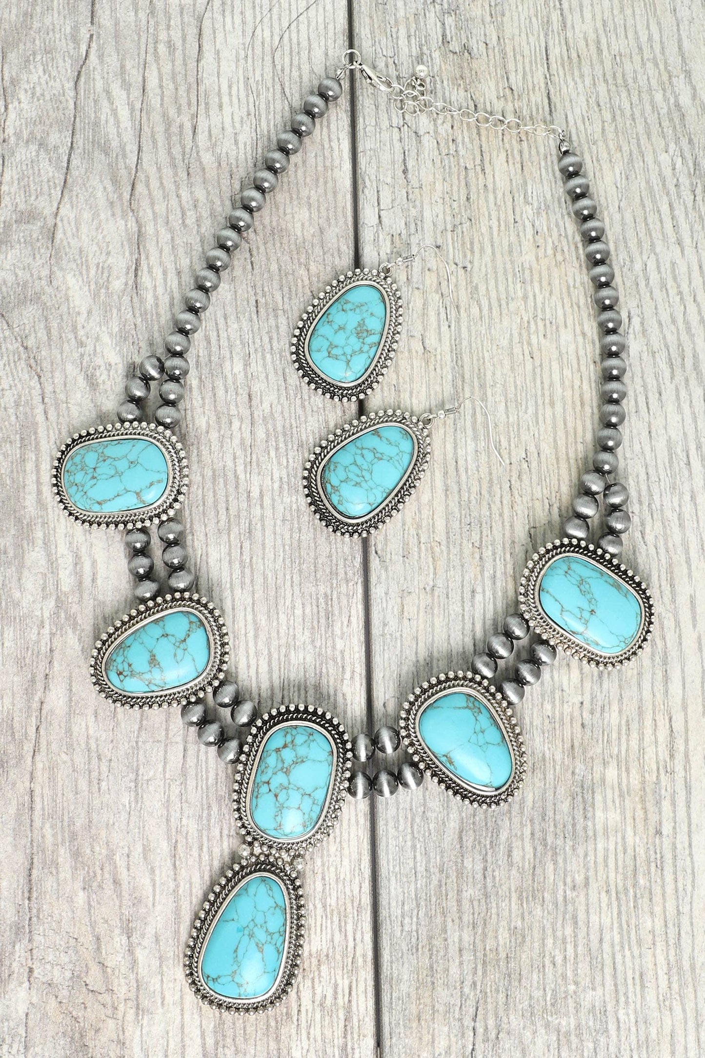 Western Oval Teardrop Turquoise Necklace Set - Born To Glam Born To Glam