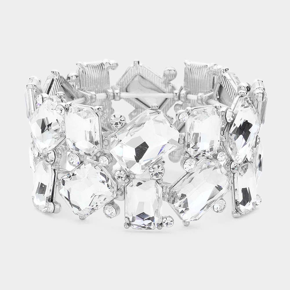 Rectangle Cluster Stretch Bracelet - Born To Glam Born To Glam