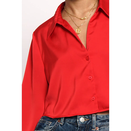 CROPPED SATIN BLOUSE: Black / S - Born To Glam Born To Glam