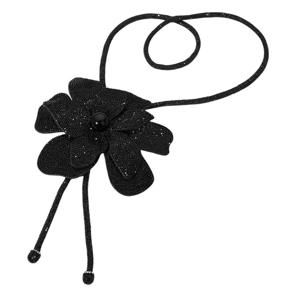 Bling Studded Flower Tie Necklace - Born To Glam Born To Glam