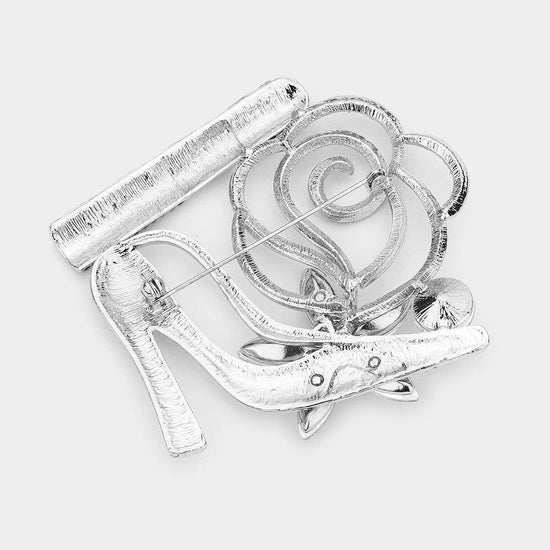 Rhinestone Pave High Heel Flower Lipstick Brooch - Born To Glam Born To Glam