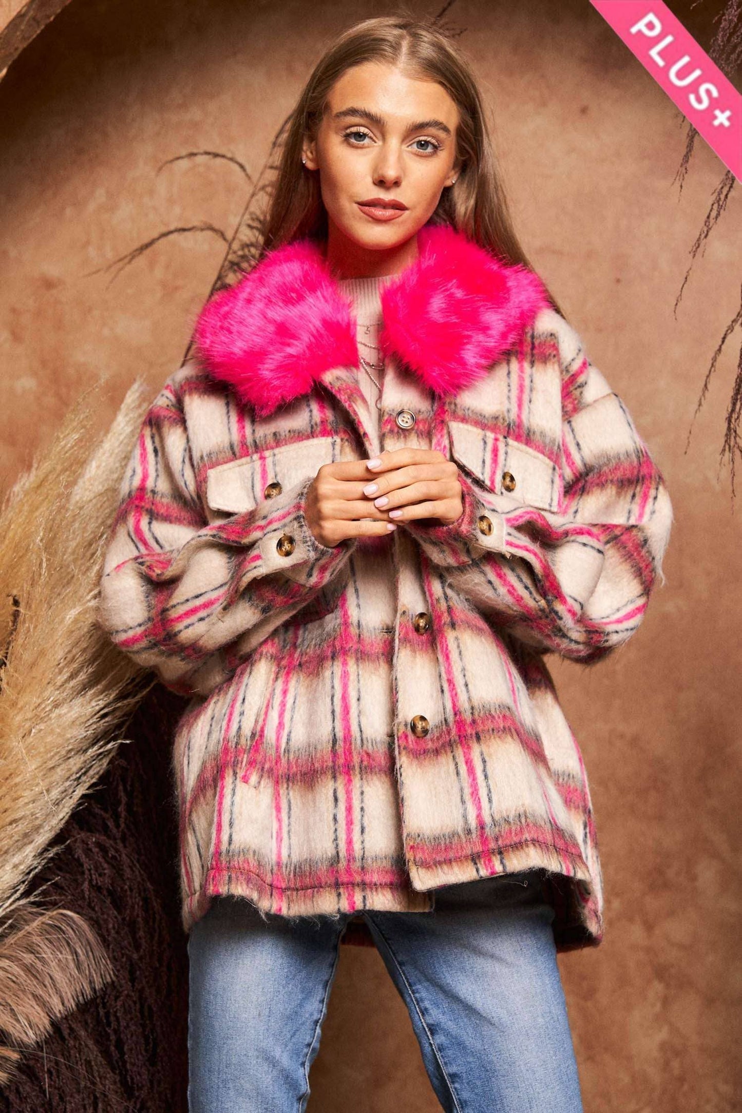 MULTI PLAID FUR COLLAR SEPARATELY JACKET - Born To Glam Born To Glam