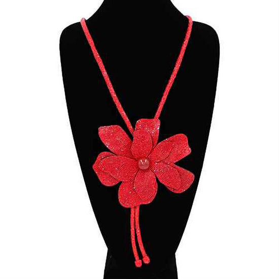 Bling Studded Flower Tie Necklace - Born To Glam Born To Glam