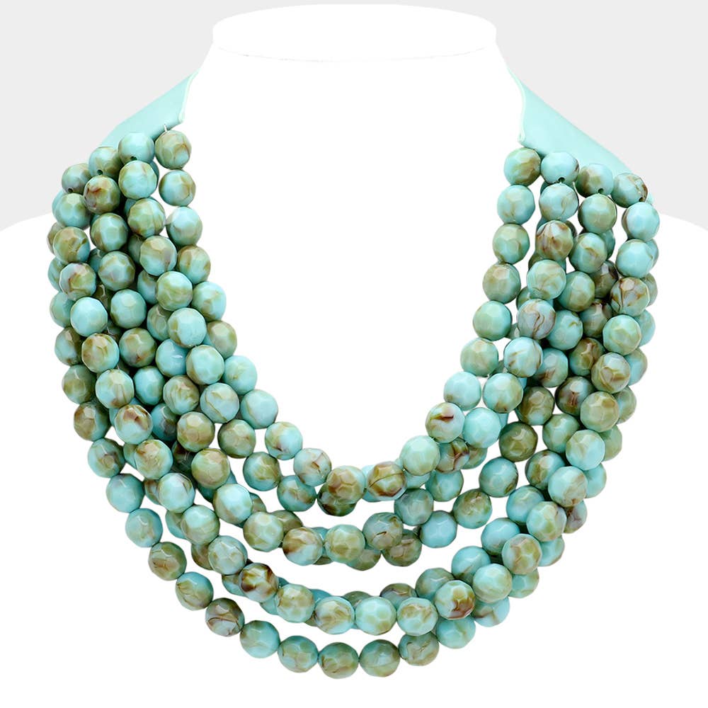 Chunky Bead Layered Faux Leather Magnetic Necklace - Born To Glam Born To Glam
