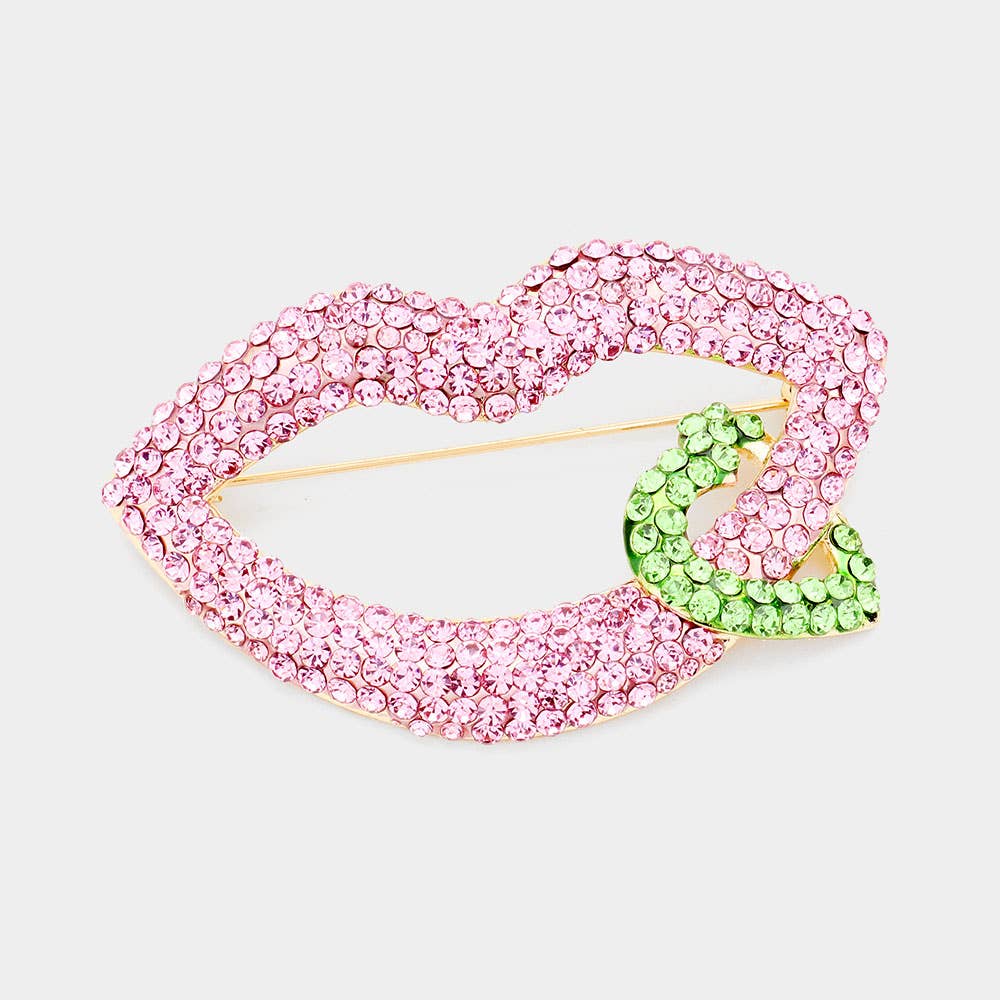 Rhinestone Lip Heart Pin Brooch - Born To Glam Born To Glam