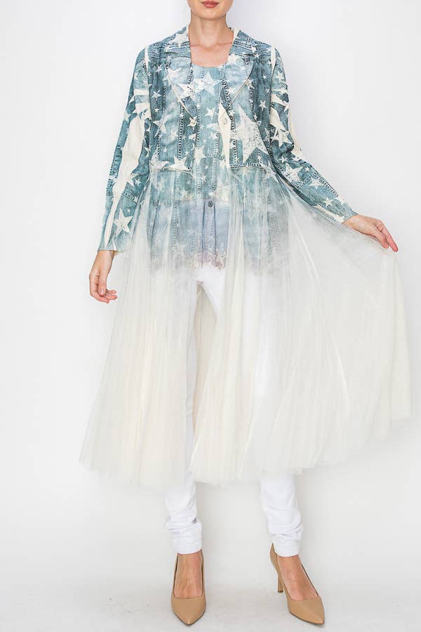 Beige Star Tulle Blazer Cardigan - Born To Glam Born To Glam