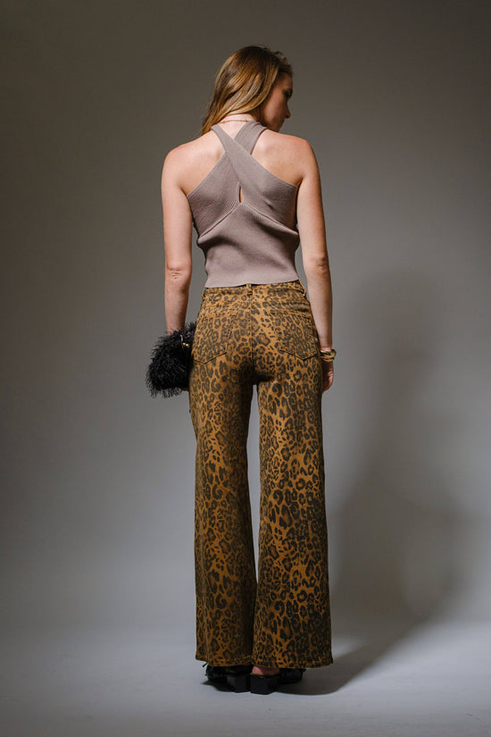 Leopard Print Cut-Out Rhinestone Jeans Born To Glam