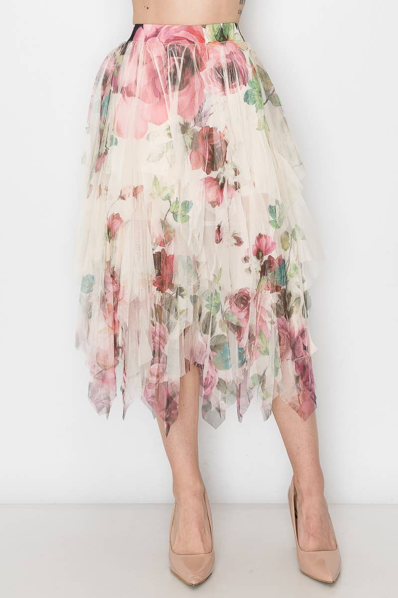 Dreamy Tiered Tulle Midi Skirt With Floaty Hem - 4546 BG/BIG ROSE - Born To Glam Born To Glam