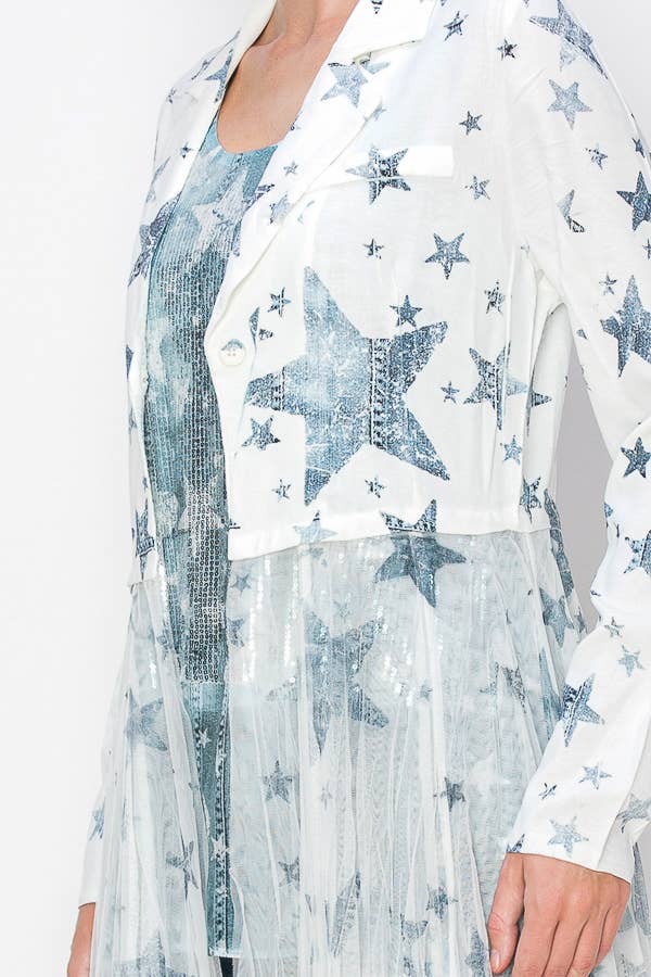 Blue Star Tulle Cardigan Blazer - Born To Glam Born To Glam