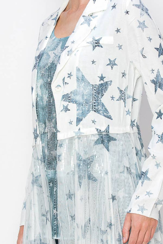Blue Star Tulle Cardigan Blazer - Born To Glam Born To Glam