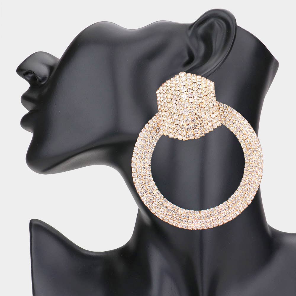 Rhinestone Pave Circle Statement Earrings - Born To Glam Born To Glam