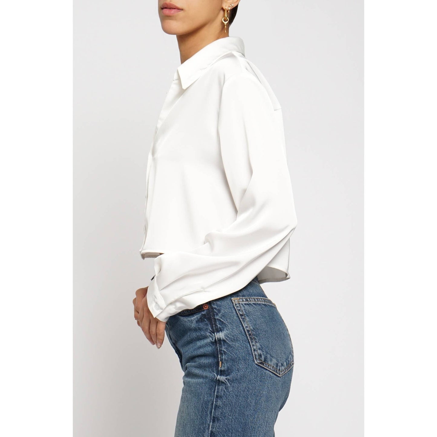 CROPPED SATIN BLOUSE: Black / S - Born To Glam Born To Glam
