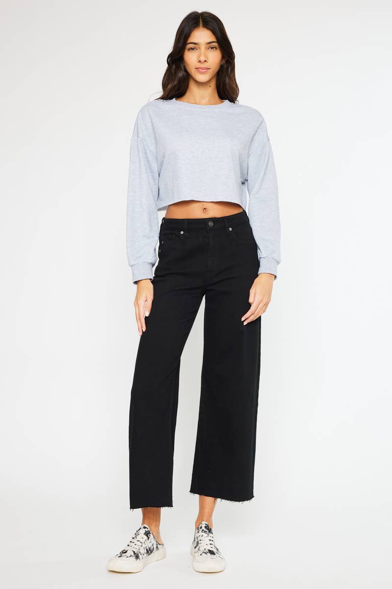 High Rise Black Crop Wide Leg Stretch Jeans Born To Glam