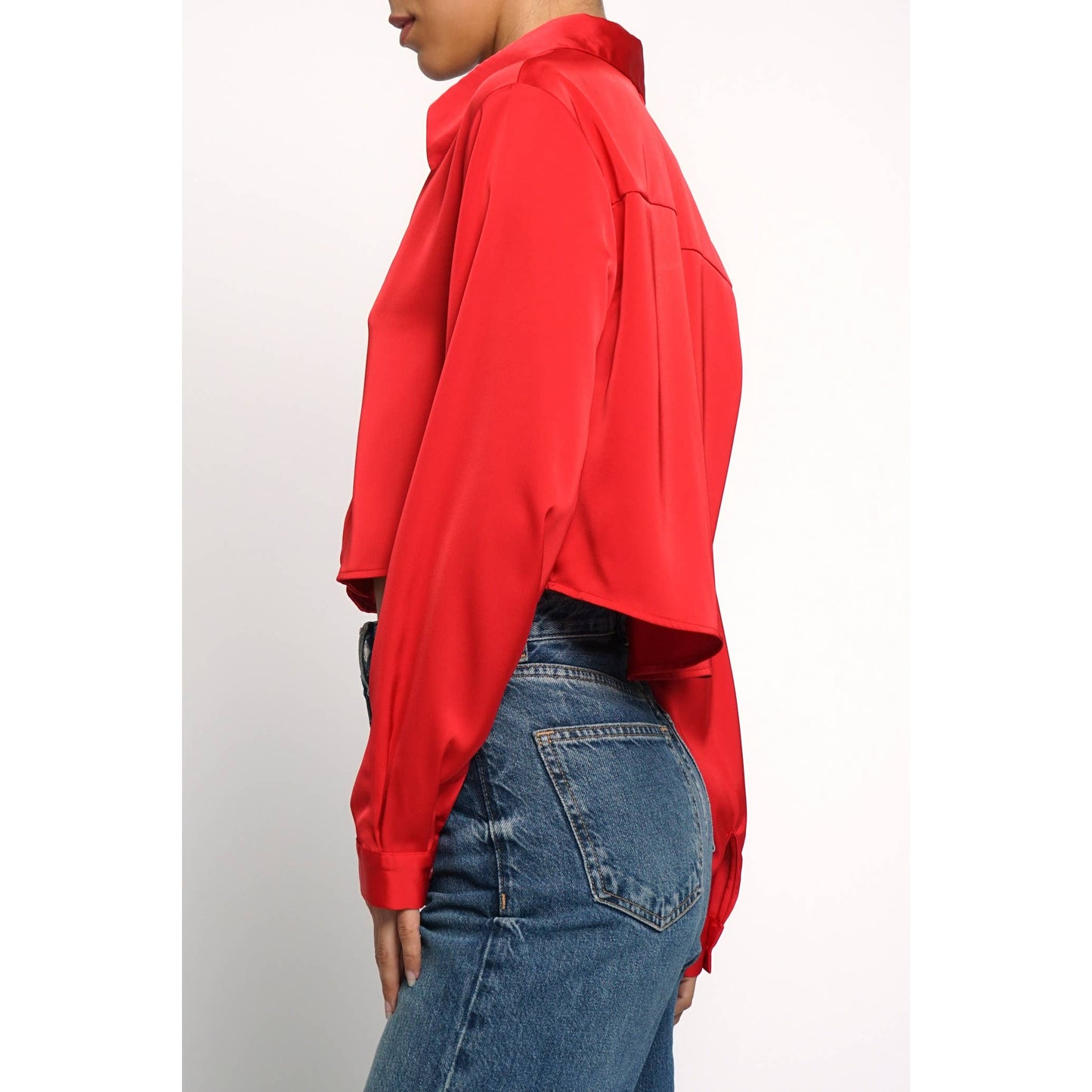 CROPPED SATIN BLOUSE: Black / S - Born To Glam Born To Glam