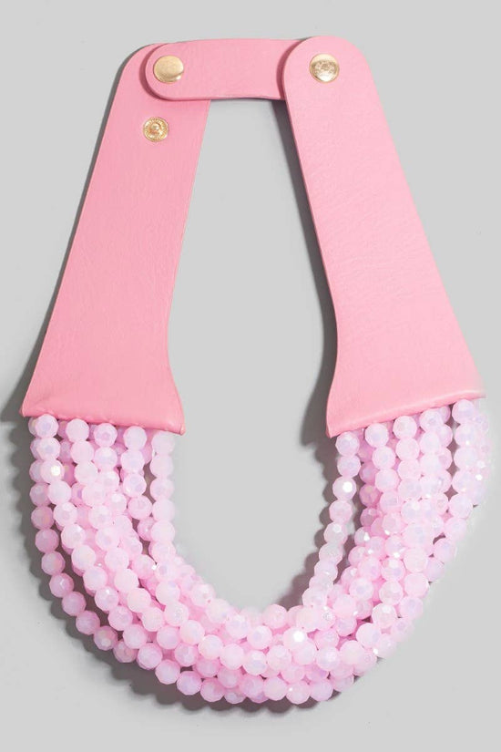 Faux Leather And Faceted Beads Statement Necklace - Born To Glam Born To Glam