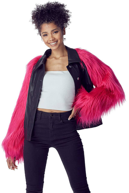 Pink Faux Fur Sleeves Jacket Born To Glam