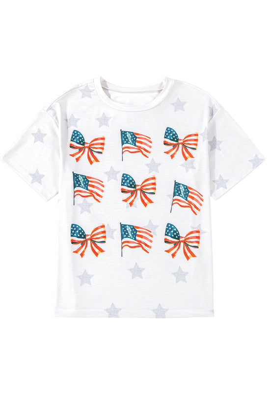 Khaki Patriotic Flag Bow Graphic Starry Round Neck T Shirt Born To Glam