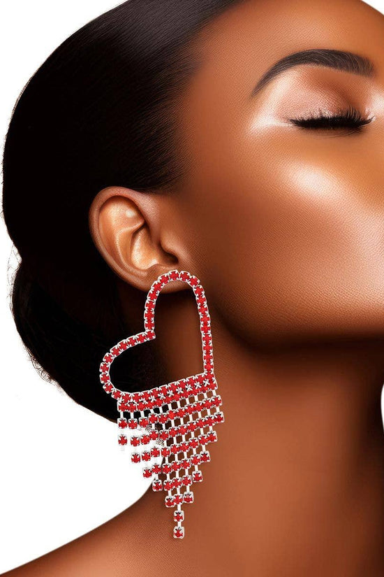 Fringe Red Large Pave Heart Earrings for Women - Born To Glam Born To Glam